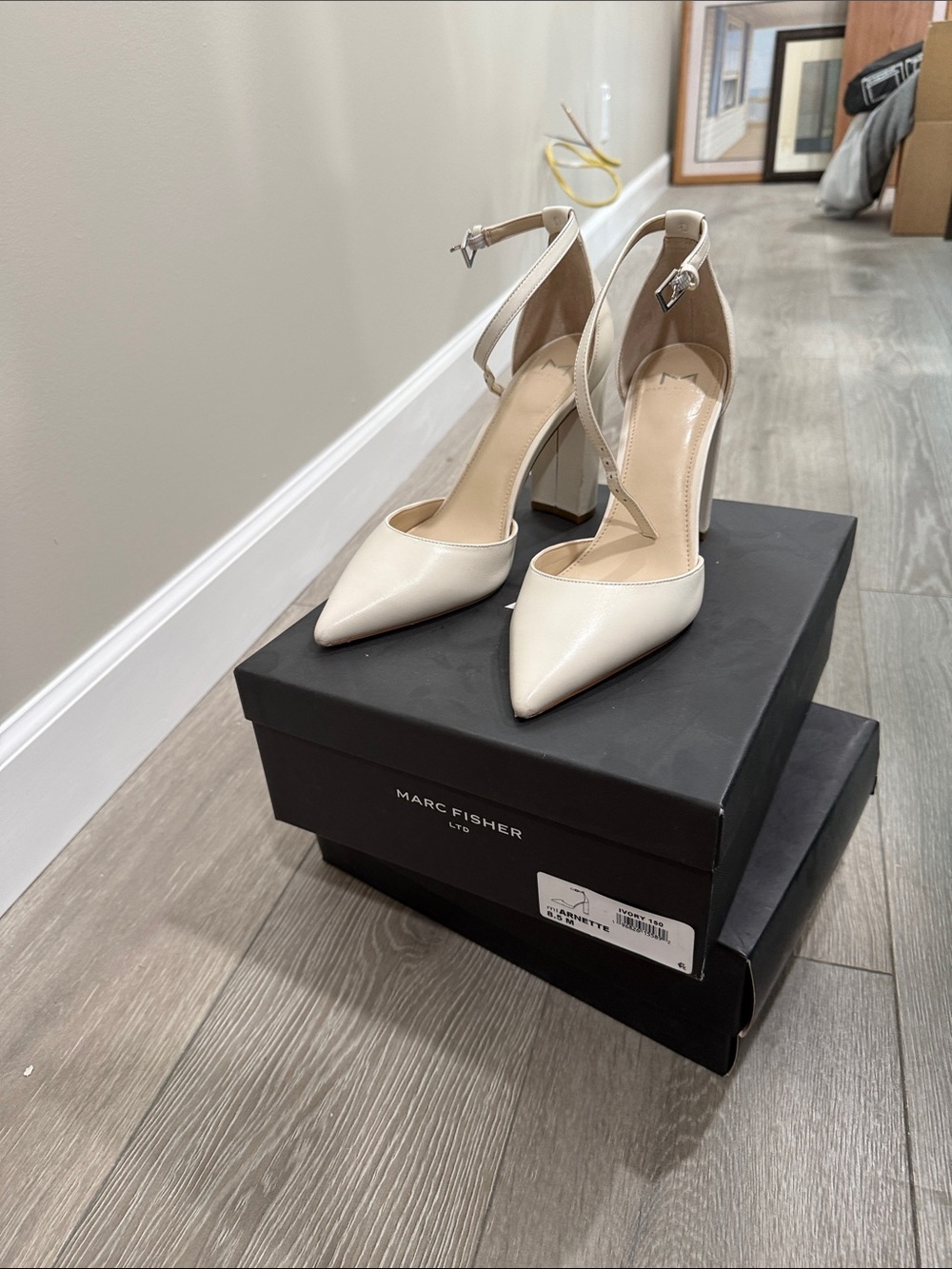 Marc Fisher Ivory Pointed-Toe Ankle-Strap Pumps